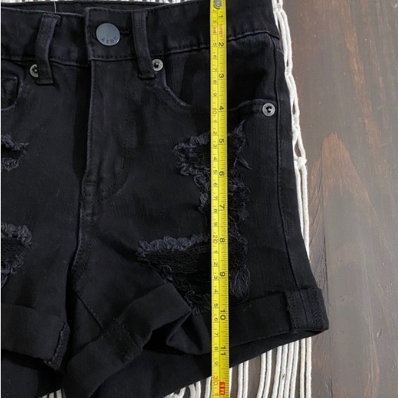 Aero high rise black distressed midi jeans shorts - Picture 3 of 4
